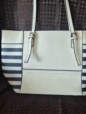 White and Navy Striped Handbag